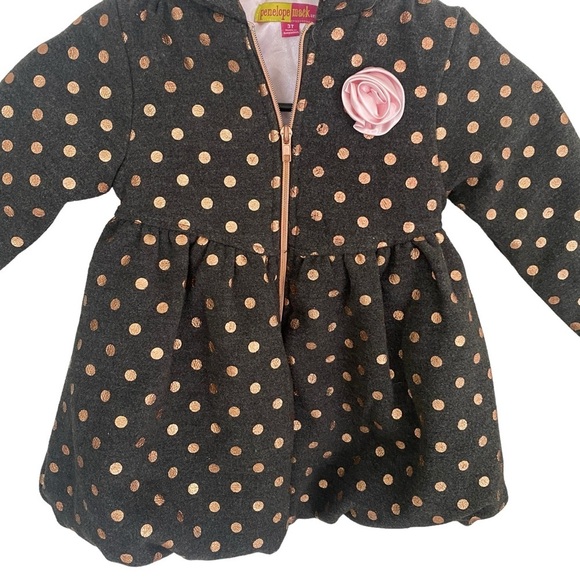 Penelope Mack Grey Polka Dot Flower Accent Coat Sz 3T - Picture 2 of 8